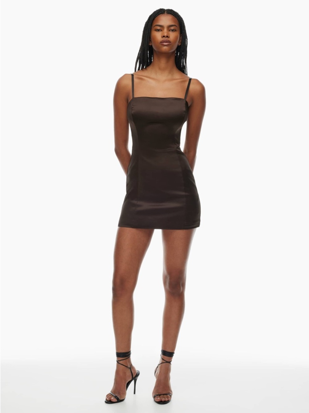 Aritzia Women’s Sleeveless Satin Slip Dress in Deep Brown - Picture 5 of 6